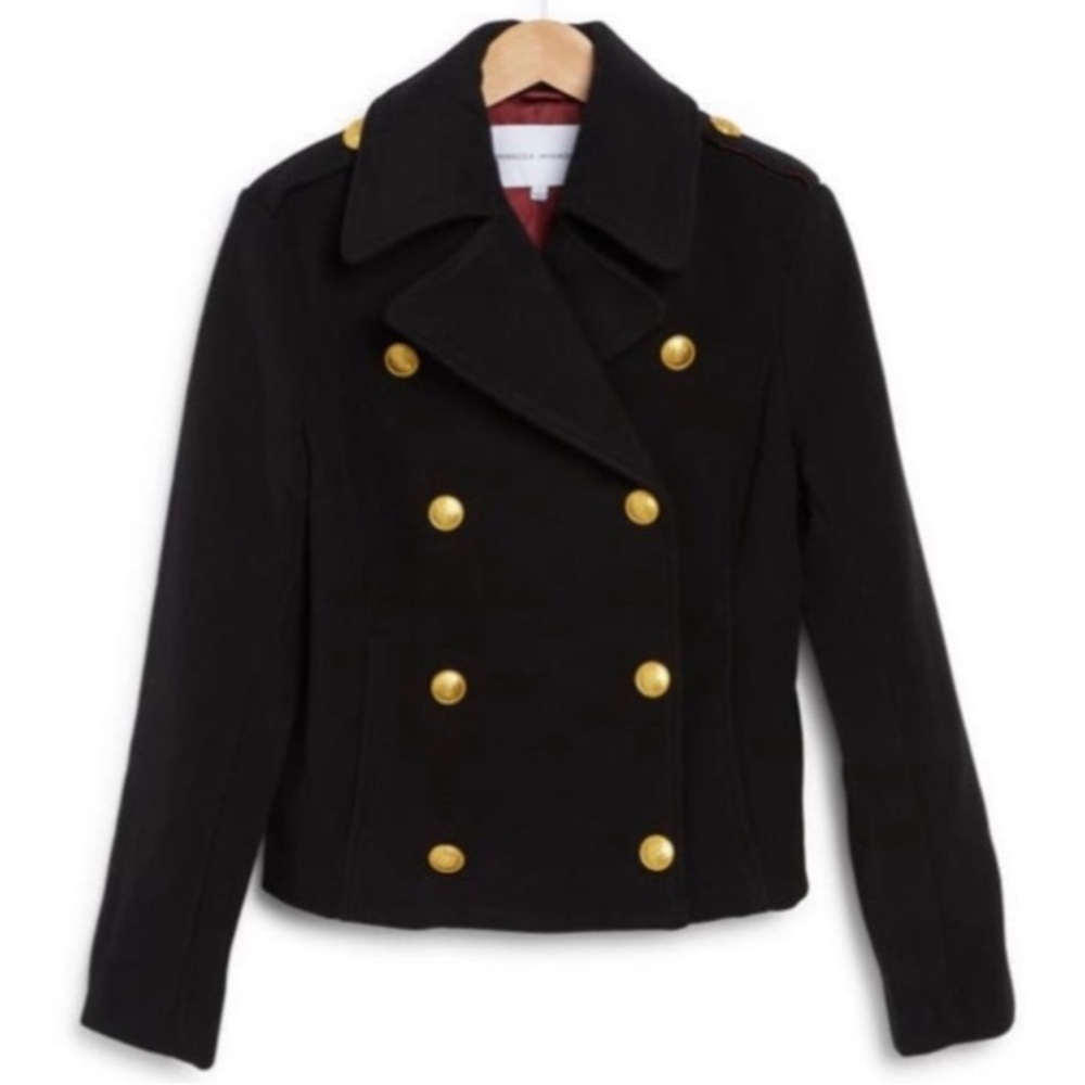 REBECCA MINKOFF DOUBLE BREASTED
BLACK WOOL PEACOAT W/ GOLD BUTTONS
XL new  tags